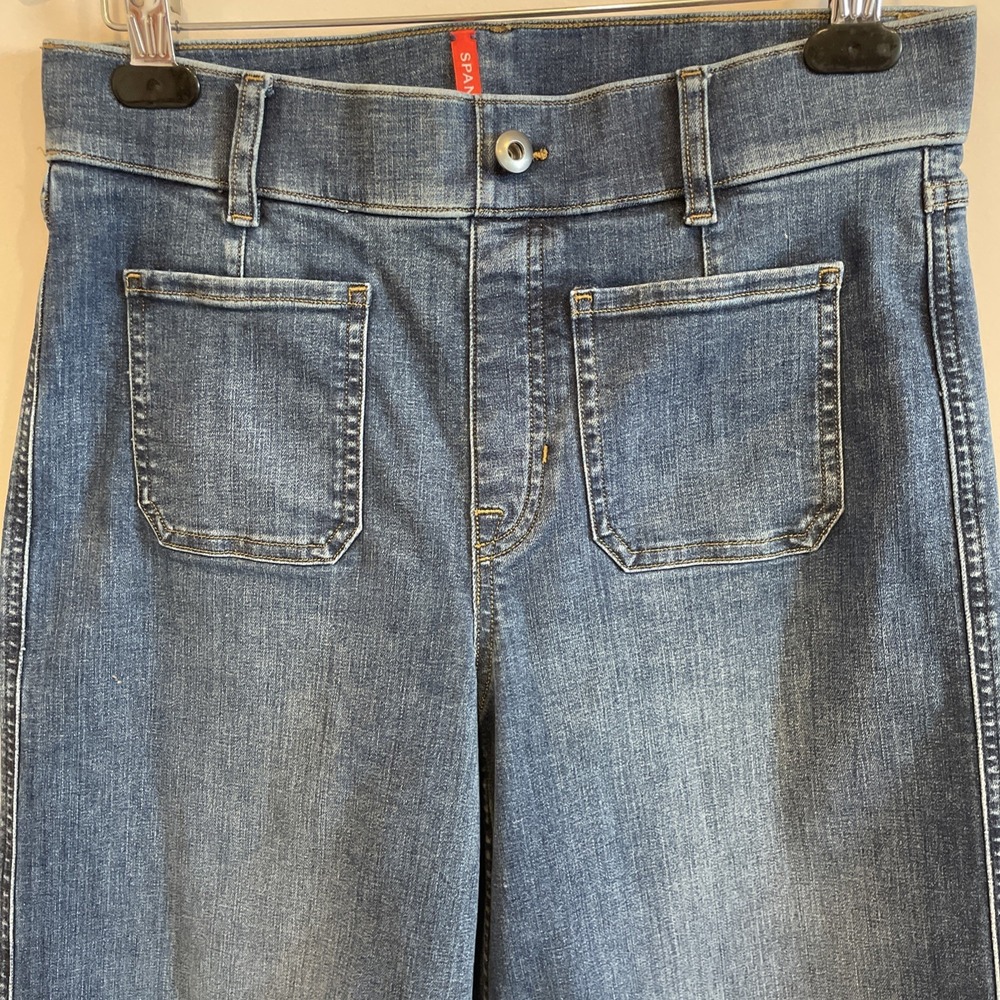 Spanx Air Essential Wide Leg High Rise Patch Pocket Jeans Pull-On Size M Stretch - Picture 5 of 16